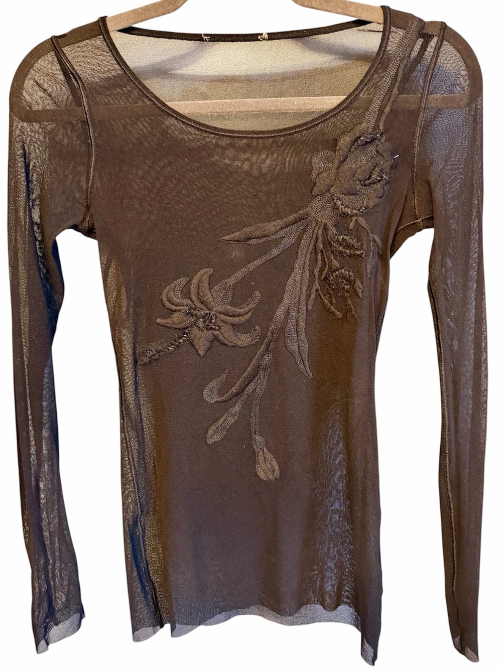 Vintage/Unbranded Y2K Sheer Mesh Embroidered Top Small Fairy Grunge Whimsigoth